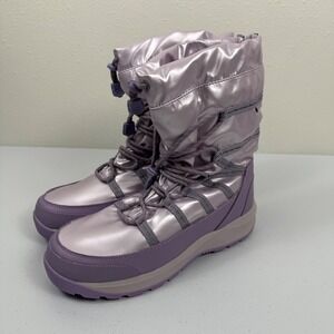 Lands End Womens Purple‎ Puffer Lace Up Winter Snow Boots Size 7M US